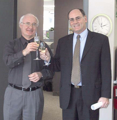 Ron and Greg champagne toast